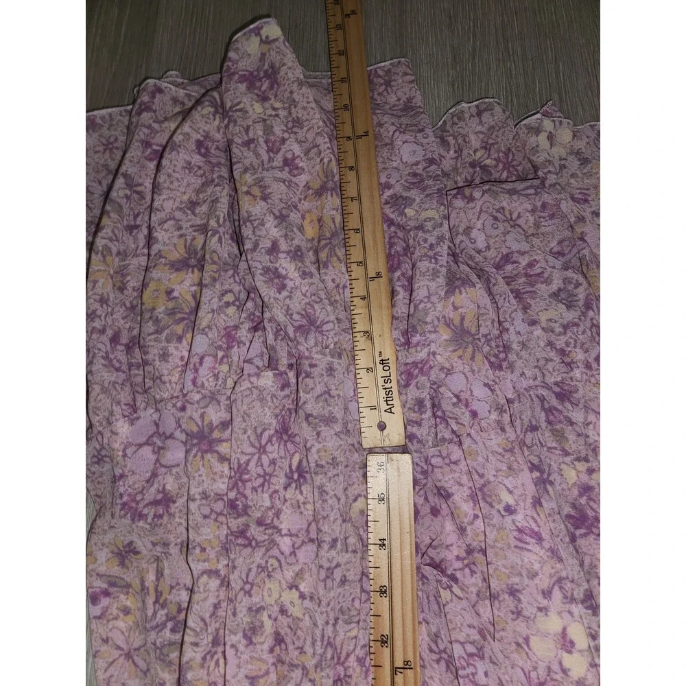 Free People Lavender Floral Tiered Boho Maxi Dress Long Sleeve Ruffle Neck XS - Picture 10 of 12
